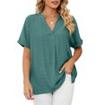 thumbnail image 1 of FJUCHAI Womens Shirts V Neck Short Sleeve Buttons Tops Tee Solid Color Blouse Loose Fit S-XXL, 1 of 9