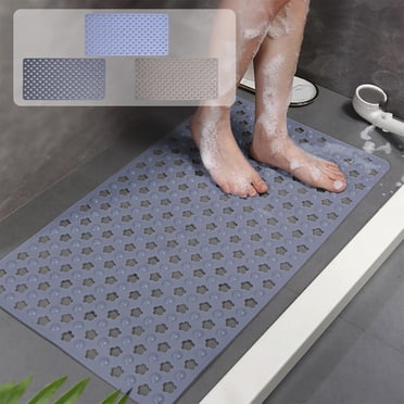 Tapis de Douche Antidérapant Tapis de Bain pour Baignoire / Ventouses Prise Sécurisée / Trous à Drainage Rapide / 28.35x14.57 Pouces / Plastique / Séchage Facile / Sécurité Antidérapante / Gris/bleu/kaki / Tapis de Sol de Salle de Bain