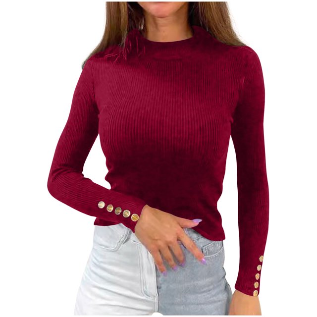 Pisexur Pull Col Roulé pour Femmes Couleur Unie Pulls Courts pour Femmes Tunique Pull Tricoté pour Femmes Décontracté Manches Longues Pulls d'Automne Pull Col Rond Hauts