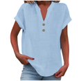 thumbnail image 1 of RKSTN Womens Summer Tops Fashion Cotton and Linen Buttons Going out Tops Basic Solid Color Shirts V-Neck Short Sleeve Loose Fit Pullover Tops, 1 of 5