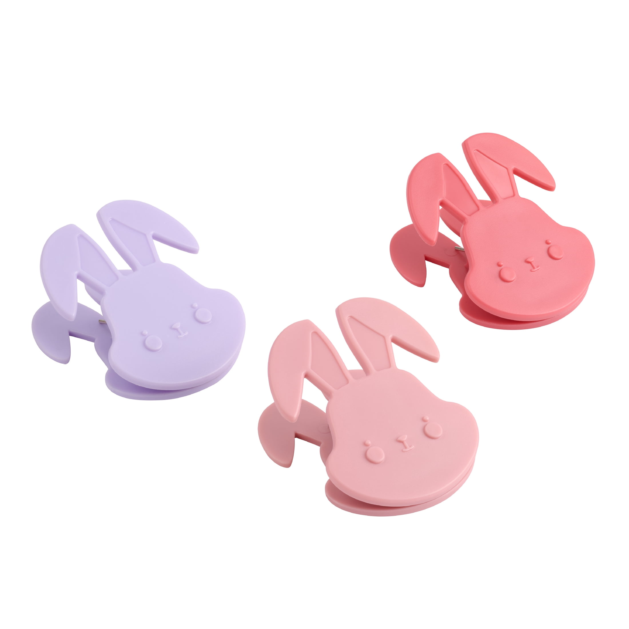 Tout pour célébrer – Lot de 3 pinces à sacs de cuisine en forme de lapin, en rose foncé, rose pâle et violet doux