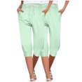thumbnail image 1 of Timegard 2pc Capri Pants for Women Elastic High Waisted Drawstring Comfy Casual Crop Pants with Pockets, 1 of 6