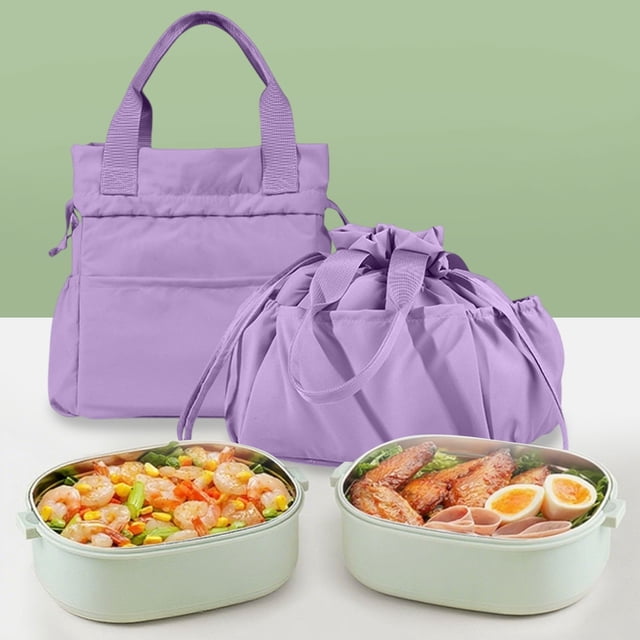 Lunch Bag For Women Cute Lunch Box Drawstring Handbag Cooler With Multiple Pockets Zip Ties Insulated Handle