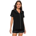 thumbnail image 2 of Femmes Été Couleur Unie Pyjamas à Manches Courtes Occasionnels Vêtements de Maison Vin Rouge L, 2 of 6
