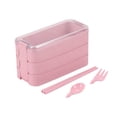 thumbnail image 2 of Yhmxh Kitchen Gadgets Kitchen Essentials Stackable Bento Box,Lunch Box Kit With Spoon & Fork,3-In-1 Compartment Whea-t Straw Meal Prep Containers,Leakproof Stackable Bento Lunch Box Meal, 2 of 7