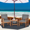 thumbnail image 1 of Patiojoy Ensemble de Conversation Sectionnel d'Extérieur en Bois d'Acacia de 3 Pcs avec Coussins Gris, 1 of 10