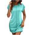 thumbnail image 2 of Ovzne Robes pour Femmes 2025 Robe pour Femme Robe Décontractée Unie Col Rond Manches Courtes Robe Décontractée Manches Courtes Liquidation, 2 of 7