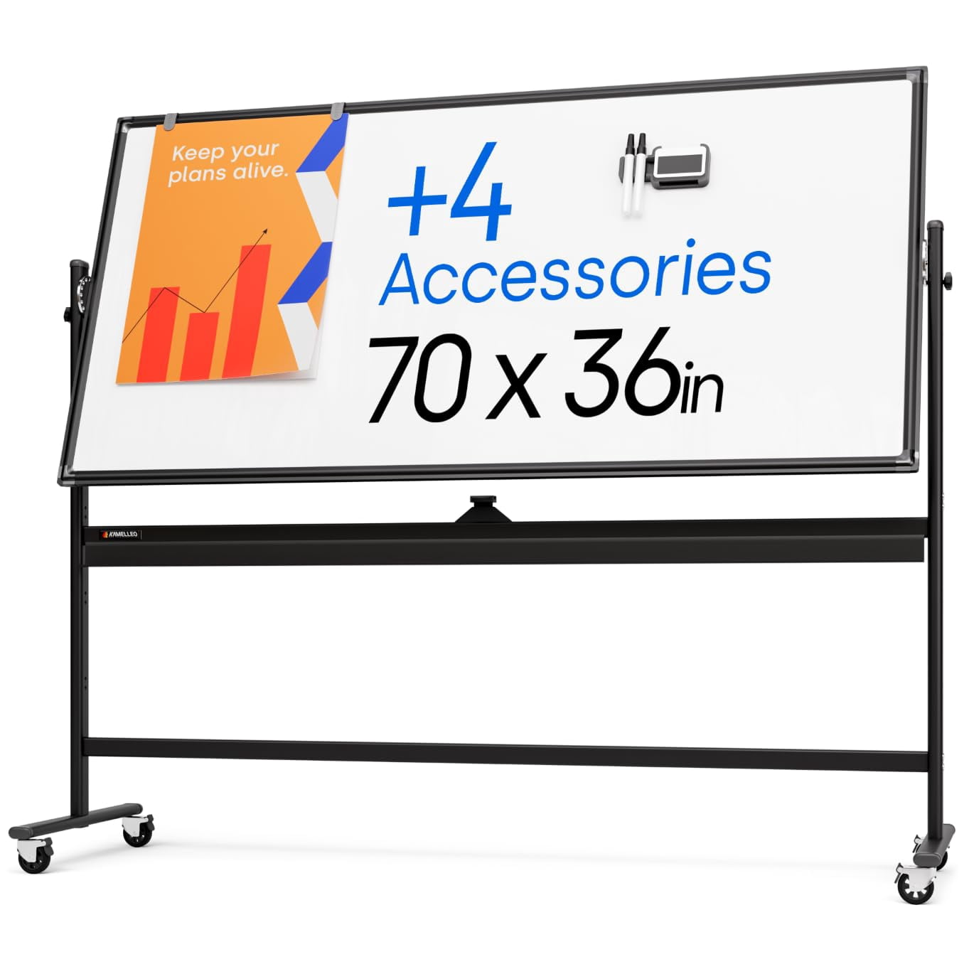 Rolling Dry Erase Board 70 x 36 - Large Portable Magnetic Whiteboard with Stand - Double Sided Easel Style Whiteboard with Wheels - Mobile Standing White Board for Office, Classroom & Home