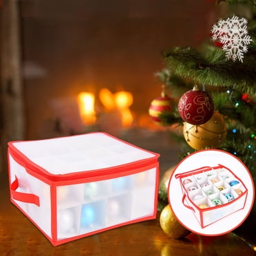 COMTOA Clearance Plastic Christmas Ornament Storage Boxwith Zippered Closure - Store up to 32 of the Standard Christmas Ornaments, Xmas Ornaments Storagewith Dividers & Two Handles