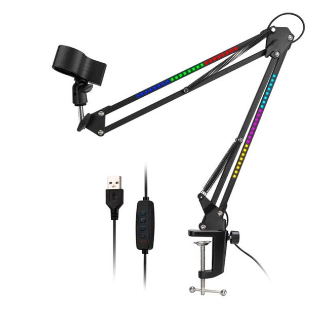 Support de Microphone RGB Bras de Microphone avec Lumière RGB Suspension Rotative Support Ciseaux Base Ordinaire