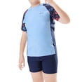 thumbnail image 3 of Baby Boy Swimsuit Plus Size Pool Hot Spring Short Sleeve Printed Tops Swim Trunks Split Swimwear Set Boys Bathing Suit Blue 140, 3 of 9