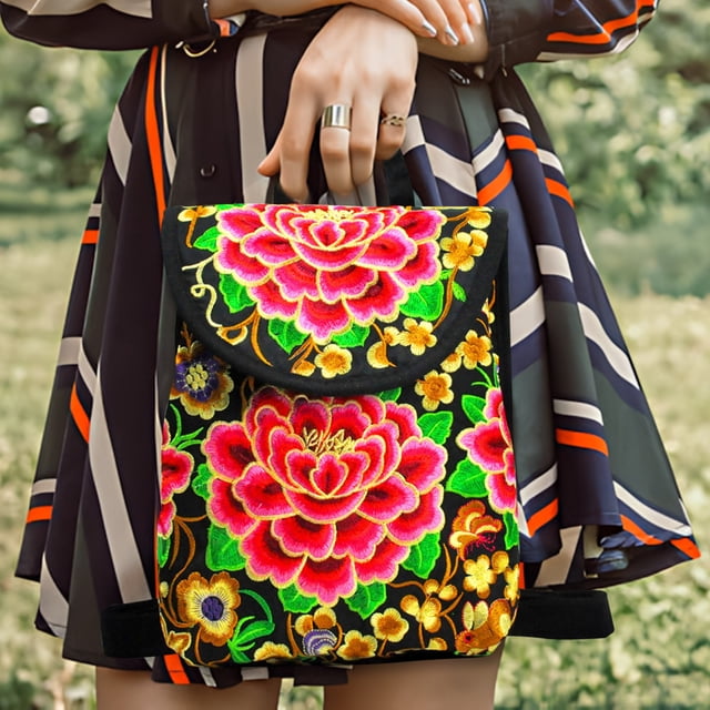 Amzcrzy Storage and Organization A Knapsack Ethnic Style Bag Embroidered Small Backpack Yunnan Embroidered Bag Embroidered Shoulders Bag Home Storage Organization and Storage Storage Container