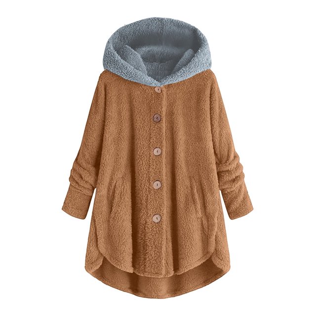 Womens Cardigan Plus Size Button Plush Tops Hooded Loose Cardigan Wool Coat Winter Jacket Navy Xl