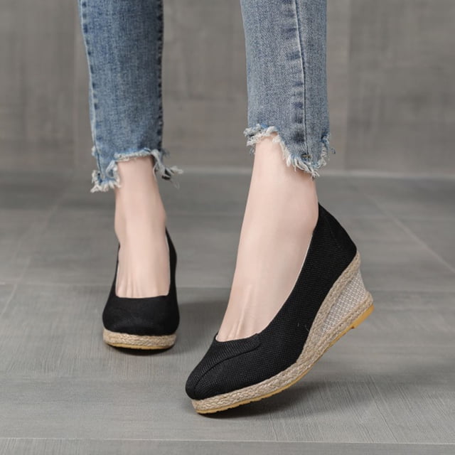 LSLJS Sandales Compensées à Bout Fermé pour Femmes, Plateforme à Bride Arrière, Talon Haut, Sandales Habillées en Toile, Chaussures Compensées pour Femmes