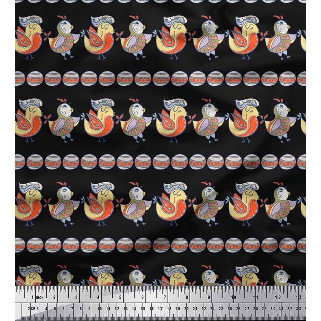 Soimoi Poly Crepe Fabric Circle & Bird Kids Printed Fabric 1 Yard 52 Inch Wide