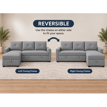 K-Living Ceillo Grey Fabric Convertible Sofa Bed with Storage and USB Port for Living Room