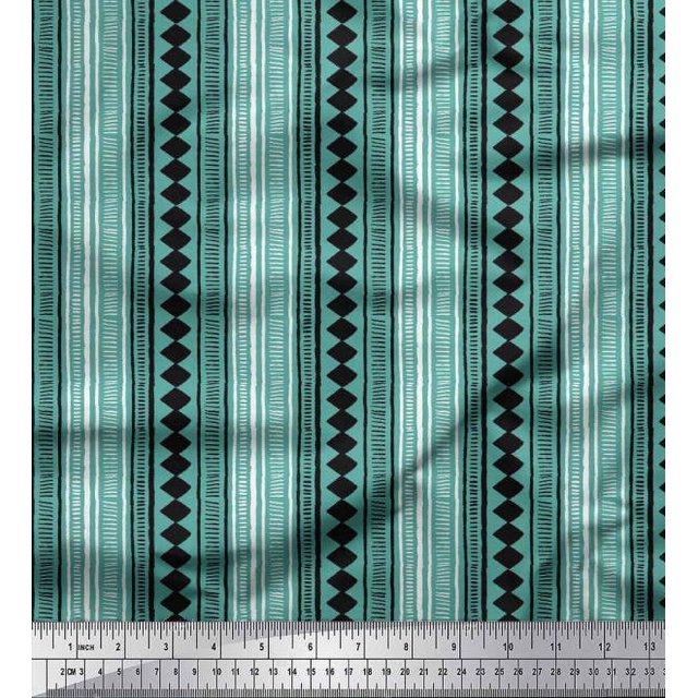 Soimoi Rayon Fabric Stripe & Diamond Block Print Fabric by The Yard 56 Inch Wide