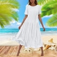 thumbnail image 2 of Sentmoon Short Sleeve Dress for Women Crew Neck Flowy Dress 2026 Summer Solid Color Regular Fit Stretchy Formal Elegant Dresses for Women for Work and Weekend White S, 2 of 7