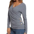 thumbnail image 4 of Chemise Unie à Manches Longues avec Boutons Latéraux et Col en V pour Femmes, 4 of 5