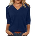 thumbnail image 1 of Amzcrzy Hauts pour Femmes Mode Manches 3/4 Hauts d'Été pour Femmes Couleur Unie Col Rond Hauts de Sortie Décontractés Confortables Hauts de Printemps T-Shirts, 1 of 8