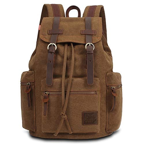 KAUKKO Vintage Casual Canvas and Leather Rucksack Backpack, 1Khaki