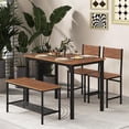 thumbnail image 2 of Gymax 4pcs Dining Table Set Rustic Desk 2 Chairs & Bench w/ Storage Rack Brown, 2 of 10