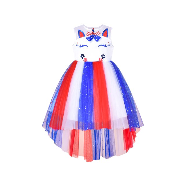 Girls Dress Unicorn US National Day July 4th Celebration Party 4 Years