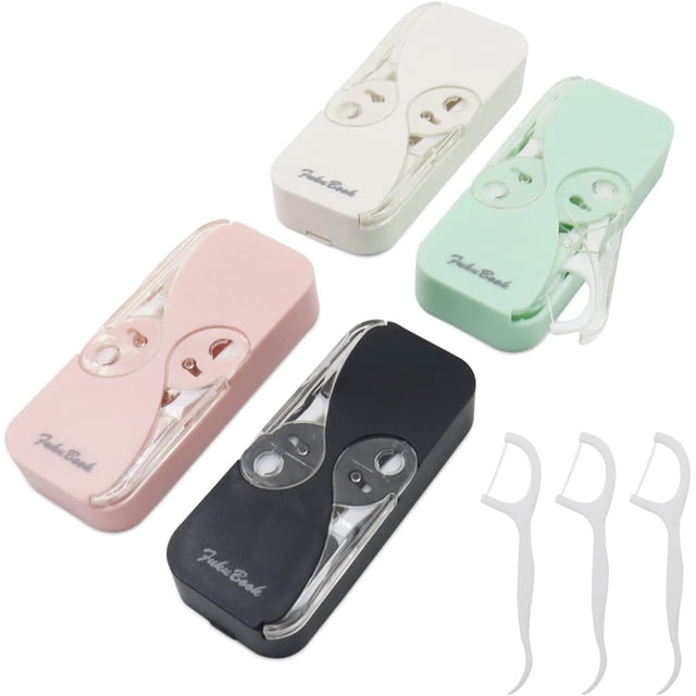 XINQIHANG 4 Pcs Distributeurs Portatifs de Soie Dentaire de Voyage avec 48 Pics de Soie Dentaire, Dotés d'Étuis Multicolores Réutilisables en Rose, Noir, Blanc et Vert. Chaque Distributeur compact Tient Solidement les Pics de Soie Dentaire pour un Rangement Pratique et le Voyage. Comprend Trois Pics de Soie Dentaire Affichés Séparément.