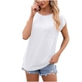 thumbnail image 4 of FAIWAD Tunique à Manches Courtes pour Femmes avec Poche, Col Rond, Couleur Unie, T-Shirt Ample d'Été, 4 of 4