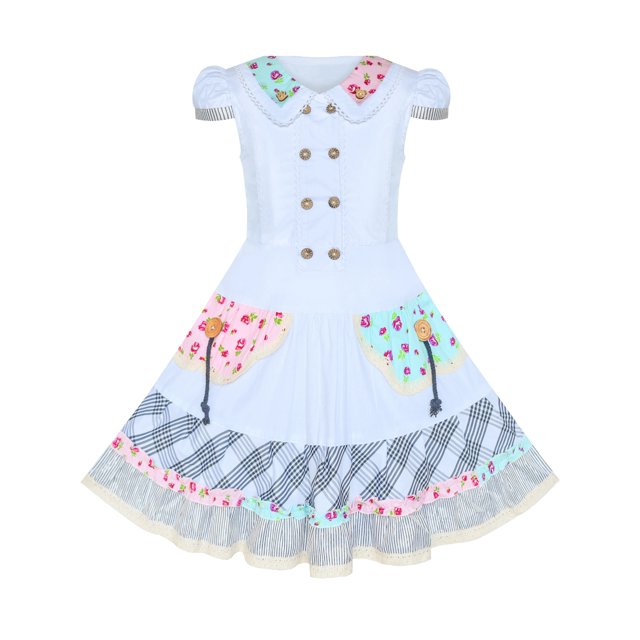 Girls Dress White Button Casual Short Sleeve Everyday 9-10 Years