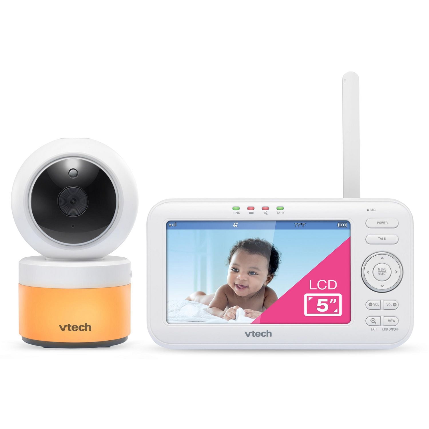 VTech VM5263 Moniteur de bébé vidéo numérique de 5 po à panoramique et inclinaison et veilleuse, VM5263 (blanc) de VTech