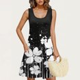 thumbnail image 4 of Ovzne Robes d'Été pour Femmes 2025 Robe de Plage Robe Décontractée et Tendance pour Femmes Imprimée Col Rond Sans Manches avec Poche Robe Courte Décontractée Grande Taille Robe Maxi Imprimée Liquidation, 4 of 6