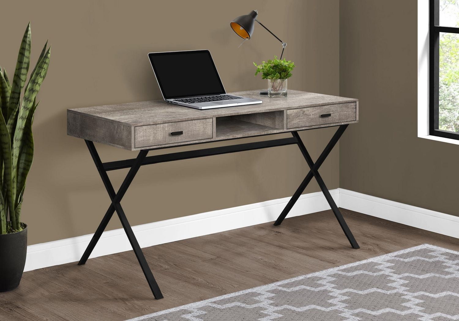 Monarch Specialties Computer Desk, Home Office, Laptop, Storage Drawers, 48"l, Work, Metal, Laminate, Beige, Black, Contemporary, Modern