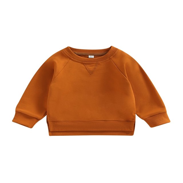 MesaSe Bébé Garçon Fille Solide Coton Pull-Over Col Rond Manches Longues T-Shirt Tops Printemps Vêtements d'Automne Brun 2-3 Ans