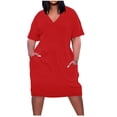 thumbnail image 2 of BEFOKA Robe pour Femme Grande Taille, Liquidation de Robes d'Été pour Femmes, Robe Unie Grande Taille à Manches Courtes et Col avec Poches pour Femme, 2 of 5