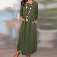 thumbnail image 1 of Meichang Robes Maxi d'Été pour Femmes Amples Décontractées en Coton et Lin Manches Courtes Col Ras du Cou Boutons Longues Robes Unies Évasées avec Poches Vert Armée P, 1 of 7