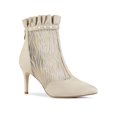 thumbnail image 1 of Unique Bargains Women's Mesh Stiletto High Heels Ruffle Prom Ankle Boots Beige 7.5, 1 of 7