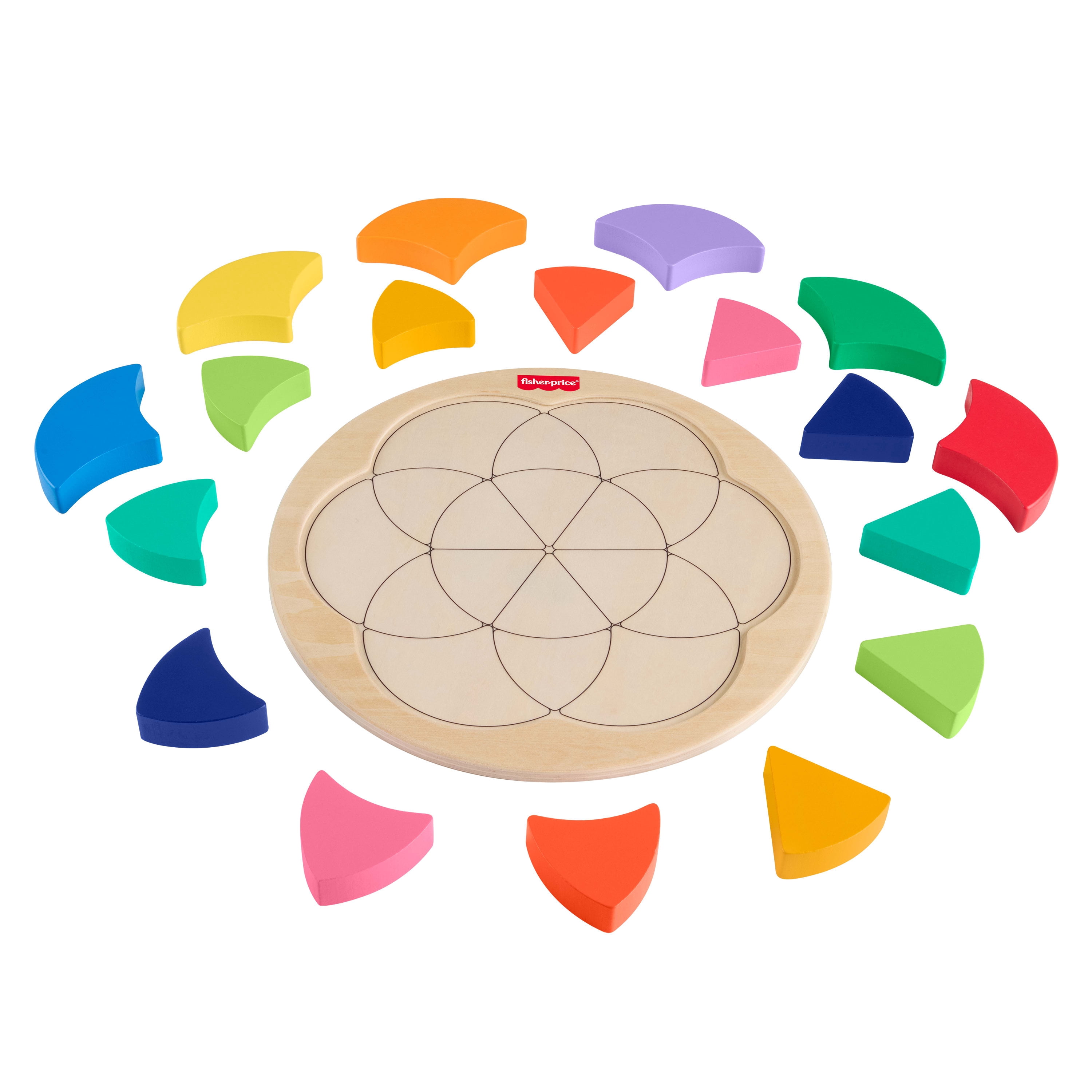 Casse-tête en bois de la roue des couleurs de Fisher-Price, jeu de tri des formes pour les enfants d’ge préscolaire, 19pièces en bois