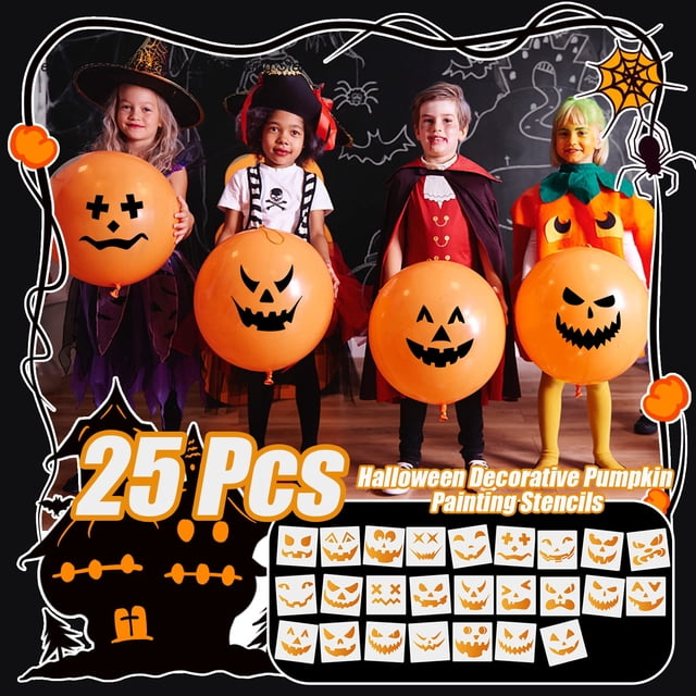 Youkk 25 Pcs/ensemble Pochoirs d'Halloween pour Dessiner des Visages de Citrouille Divers Modèles Réutilisables Taille Appropriée 1Ensemble