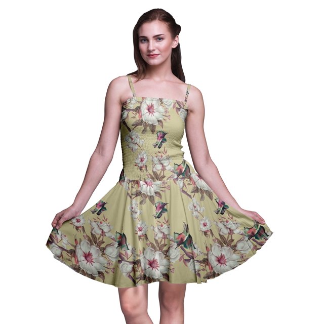 Bimba Robe Soleil Mini à Taille Smockée pour Femmes, Imprimée, Tenue de Fête d'Été pour les Vacances - Xxx-Grand