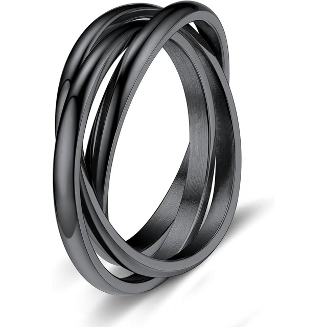 ORUYROP Women Triple Interlocked Rolling Ring, Delicate Looking, Stainless Steel/Gold Plated/Black (Send Gift Box)