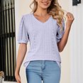 thumbnail image 3 of RKSTN Womens Tops Fashion Mesh Breathable Short Sleeve V-Neck Blouse Tops Comfortable Temperament Solid Color Tops, 3 of 4