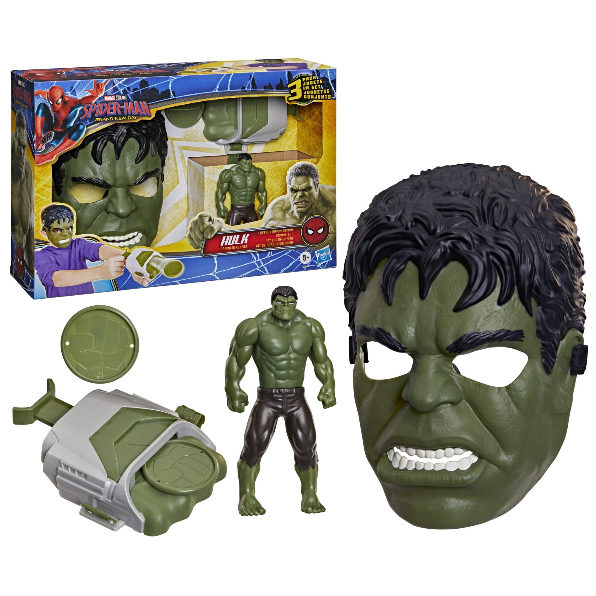 Marvel Spider-Man : Un jour nouveau Hulk Coffret Rayon gamme avec 3 jouets de déguisement