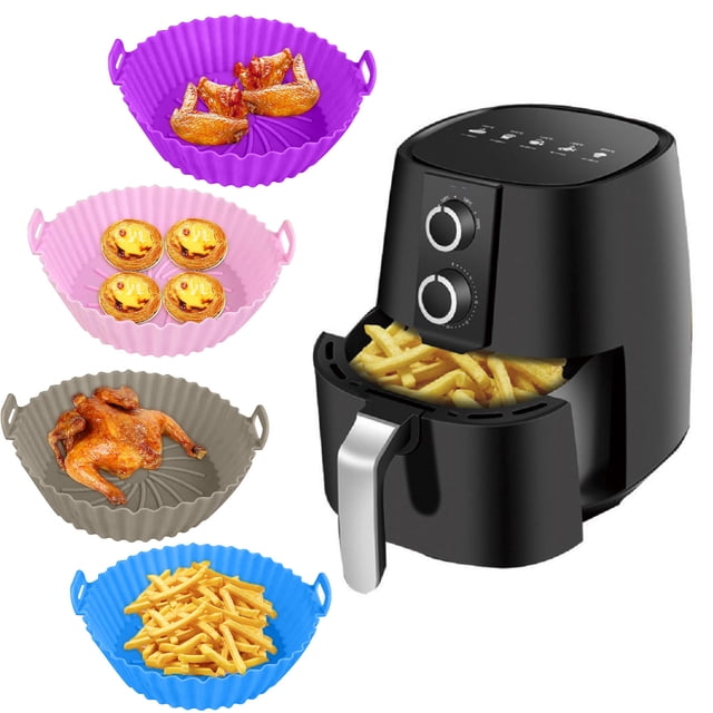 Kadlawus 4Pcs Air Fryer Accessories, 21x16x7.8cm Silicone Baking Pot, Non Stick Reusable Oven Tray for 7.9 Inch Air Fryer, Foldable Heat Resistant Fryer Pan