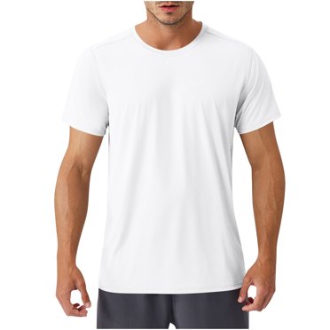 Fengqque Chemise en Coton Décontractée pour Homme à Col Rond, Couleur Unie, T-Shirts d'Été Décontractés à Manches Courtes, Confortable, Classique, Basique, Blanc m(m)