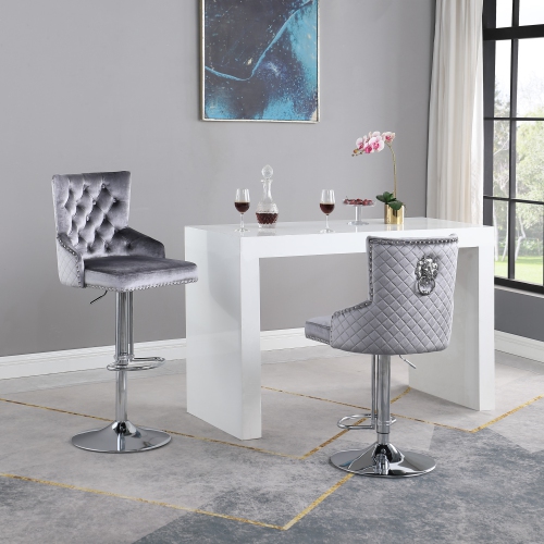 Leo Adjustable Bar Stool, Set of 2 in Grey/Silver