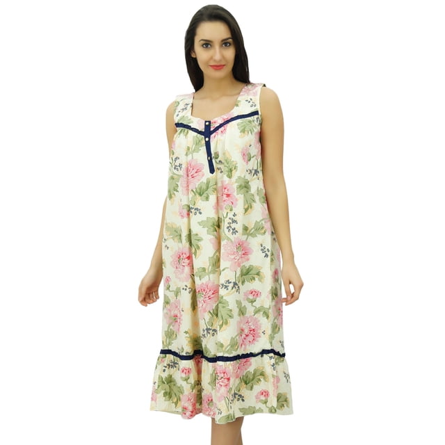 Bimba Robe de Nuit Mi-Mollet en Coton Sans Manches pour Allaitement