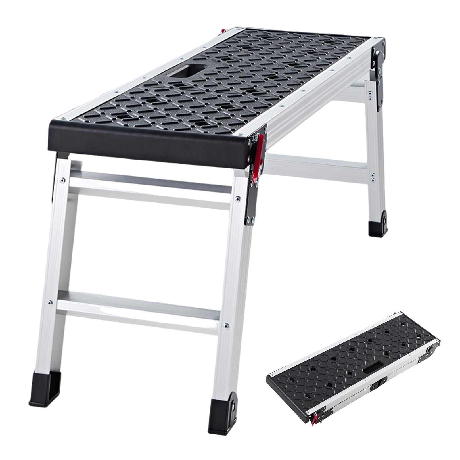 KFFKFF Folding Work Platform, 35.8 x 12.2 in Aluminum Step Stool, 16.5 in Height, 500 lbs Load Capacity, Heavy Duty Platform Ladder with Locks, Portable Work Bench