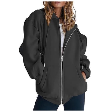 2025 Women's Hoodies & Sweatshirts Womens Casual Solid Long Hoodie Women Sleeve Zipper Hooded Coat athletic Zip Up Hoodie Women Pocket