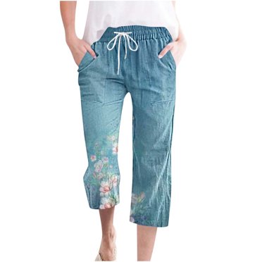 lcziwo Women's Linen Wide Leg Capris,Capri Pants for Women Summer Linen Capris Straight Leg Cropped Pants Lounge Trousers with Pockets Todays Daily Deals Clearance Multicolor